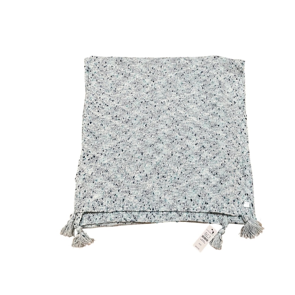 Talbots Blue White Marled Knit Tassel Wrap Scarf 326877 Cozy Coastal Grandma NWT